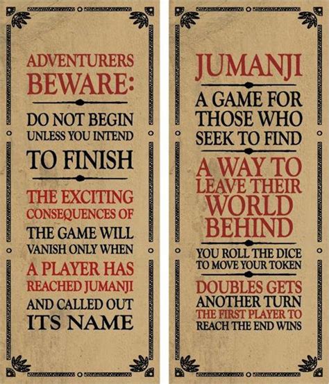 Jumanji Board Game Instructions .